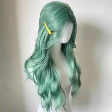 Long Mint Green Wavy Wig Middle Part Curly Wavy Wig Natural Look Synthetic Heat Resistant Fiber Wig, Suitable For Daily Party Use