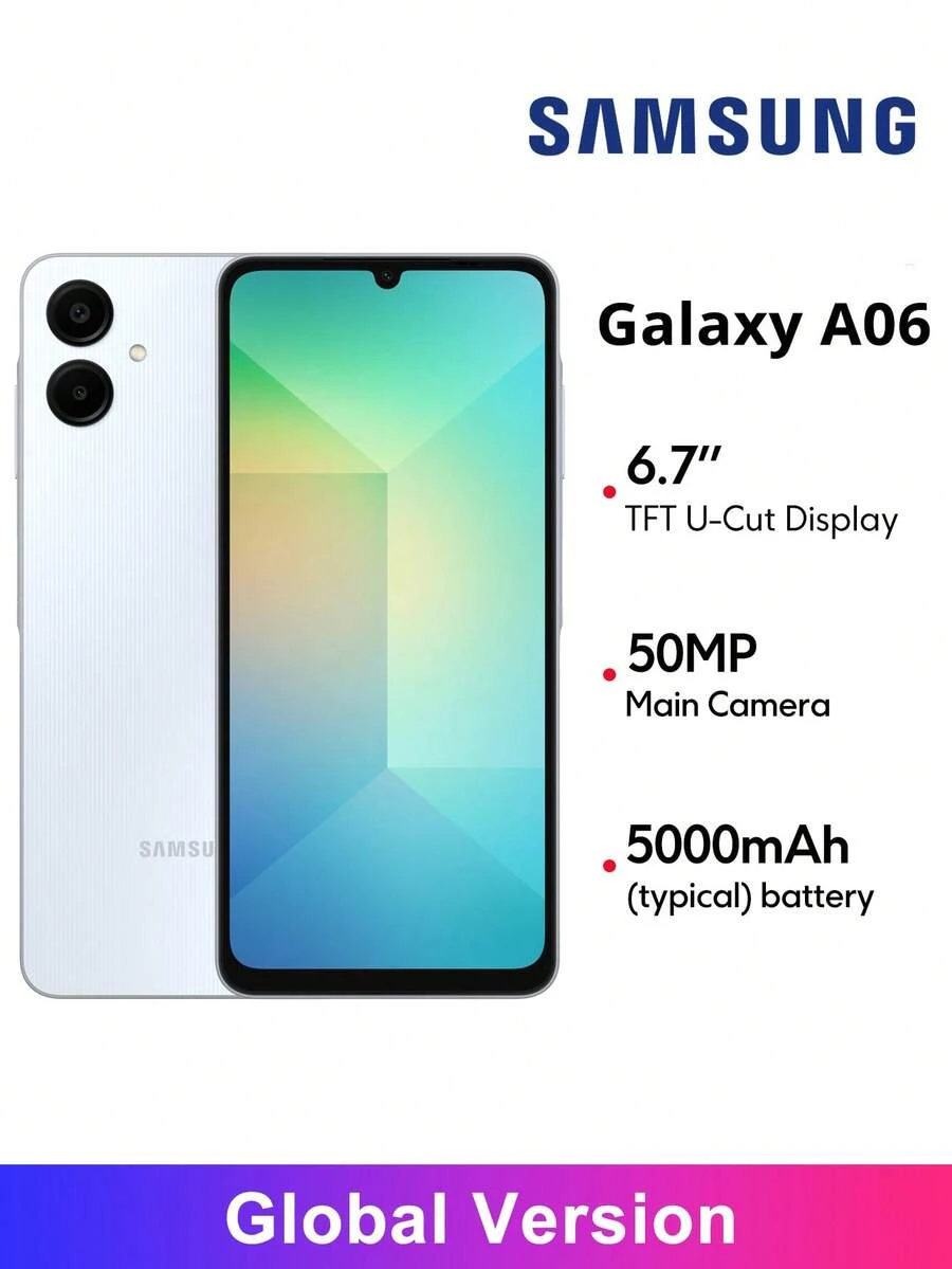 三星 Galaxy A06 4G 智能手机全球版 6.7 英寸大尺寸 HD+ 显示屏 50MP 三摄像头 5000mAh 长效电池 侧面指纹解锁 USB Type-C *无充电器 - 藍色 - 查看 1