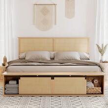 Danolapsi King Size Platform Bed Frame With Headboard And Wooden Slats Support,Rattan Platform Bed With Sliding Barn Door,Mattress Foundation/No Box Spring Needed/Easy Assembly - 黃色 - 查看 1