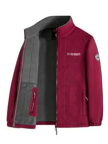 Men's Double-Sided Fleece Clothing With Warm And Fleece Lining, Multi Pocket Design, Exquisite Embroidery On The Chest And Armband Logo, Windproof Cuffs, Comfortable To Wear. - 紅色 - 查看 10