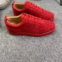 Red Sole Casual Sneakers With Rivets And Lace-Up Low-Top Design - 黑色 - 查看 6