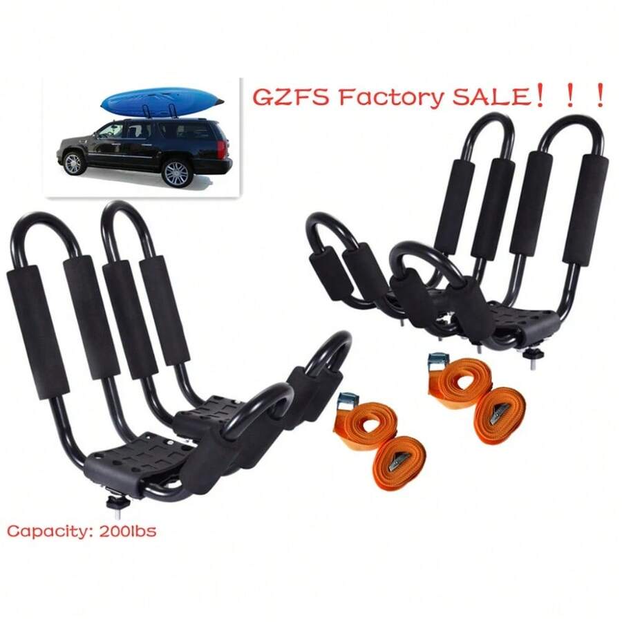 2 Pairs J Cross Bar Roof Rack Carriers For Canoes, Kayaks, And Boats - Top Mount For SUVs And Trucks - Default - View 1