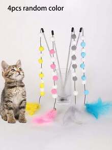 4pcs Multicolor Teasing The Cat Stick The Rod Shape Consists Of Colorful Balls And A Feather Tail Indoor Interactive Cat Toy Durable Polyester Material A Gift For Cats - Multicolor - View 24