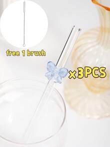 2/4/6/8pcs Cute Cartoon Blue Bow Glass Straws, Curved Reusable Glass Straws, Suitable For Milkshakes, Milk, Tea, Juice, Cocktails And Cold Drinks, Girlfriend Gift, Dessert Shop, Sparkling Water, Snack Shop, Office, Bar, Restaurant - Blue - View 12