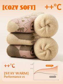 2/4双装女士可爱甜美粉色蝴蝶结图案加厚保暖中筒袜，圣诞礼物，加厚柔软保暖舒适冬季袜，可作睡袜、地板袜，防寒保暖，颜色随机，适合日常穿着和外出，秋冬季节适用。 - 彩色 - 查看 6