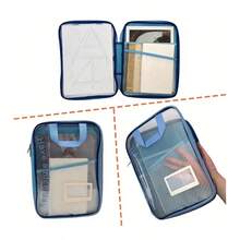 1 件双拉链文件袋 - 三层厚网眼尼龙耐用风琴文件整理袋，可容纳书籍和办公用品，多种选择，轻巧设计，坚固手柄，适合学生和专业人士，多层便携式风琴文件夹，返校必备品