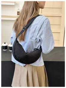 Fashionable Casual Women's Messenger Bag Versatile Shoulder Bag Lightweight Nylon Dumpling Bag - màu đen - Xem 2