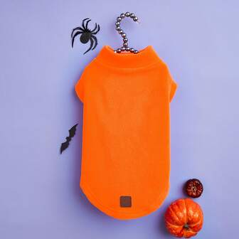 1pc Orange Corgi Dog Clothes, Warm Solid Color Pet Vest, Plush Fabric, Polka Dot Print, Decoration For Small/Medium Dogs, Winter Pet Apparel