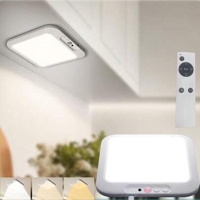 Yogle Taklampa med rörelsesensor, trådlös skåpbelysning, batteridriven, uppladdningsbar magnetisk LED-duschlampa, lämplig för badrum, trappa, garage, korridor, 3 färgtemperaturer, fjärrkontroll