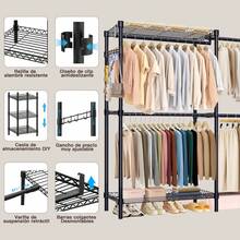 Perchero rack armable ropa organizador closet hogar ganchos estante modular organizador vertical armable para ropa y accesorios diseño resistente montaje facil ideal para closets habitaciones lavanderia comercio optimiza espacio y orden - Negro - Ver 9