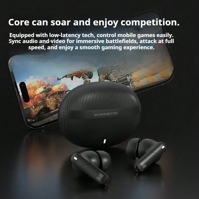 Monster无线蓝牙耳机，高品质降噪入耳式耳机，超长续航，运动耳塞，Monster中国包装 - 黑色 - 查看 1