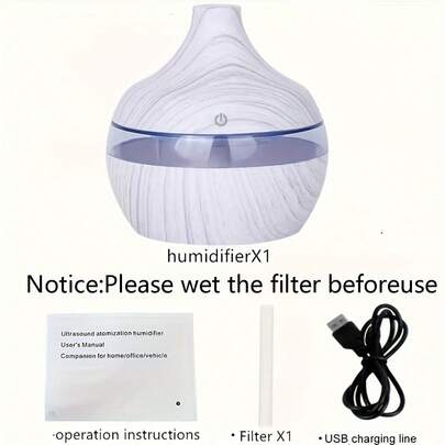 USB Dokunmatik Aktif Ahşap Desenli 300ml Nemlendirici Ev 7 Renkli Ortam Işığı - Evinize Konfor ve Moda Katın