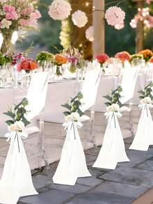 Conjunto de decoração para cadeiras de casamento 24/8 peças, tule de tecido transparente de chiffon e flores artificiais decorativas com laço de fita branca, decorações para festas de casamento, decorações elegantes para corredores de casamento, cerimônias, decorações para bancos de igreja, decorações para cadeiras, decorações para festas, decorações para casa, decorações para festas, Natal, artigos para festas de Ação de Graças