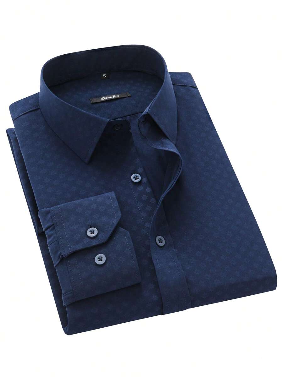 Rand paul Men's Printed Shirt Slim Fit Social Casual Versatile Elegant Fashion 2025 - 藏蓝色 - 查看 1