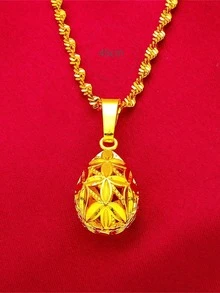 1 件 24K 镀金铜简约镂空设计圆球吊坠项链，适合女性日常和节日佩戴作为珠宝礼物