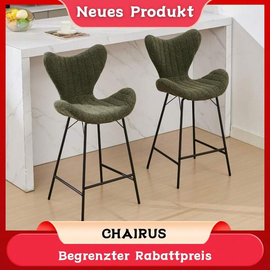 WAHSON OFFICE CHAIRS 2PCS Sgabelli Bar Chenille Moderno Schienale Striato (giallo/verde/latte di avena) - Verde - Visualizzare 1