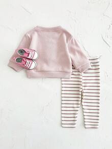 2 件套女婴服装冰淇淋刺绣休闲运动衫和抽绳长裤，春夏