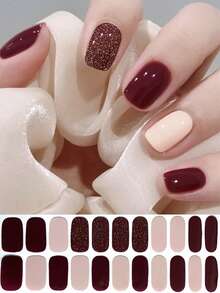 22 Finger Jumping Color Glitter Series No-Baking Nail Art Stickers, Waterproof, Long-Lasting, Firm Nail Polish Film 3D Onion Powder Hot Stamping Nail Stickers, Suitable For Daily Use, Gift Giving And Parties