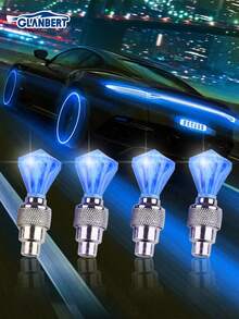 GLANBERT 4 piezas Luz decorativa de cabeza de gema para válvula de neumático de coche, luz de ambiente para válvula de neumático de motocicleta y bicicleta
