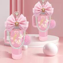 QY Bling Cup Accessories For 40/30/20 Oz Tumbler With Handle Including Glitter Bow Straw Topper, Heart Straw Cover, Pearl Water Bottle Handle Strap, Boot, Pom-Pom, Keychain Charms(Pink) 2216 - 粉紅色風格2 - 查看 4