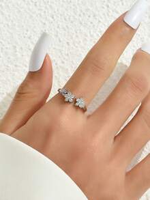 Nooxian 1 chiếc nhẫn Zirconia hình ngôi sao và hoa tối giản có thể điều chỉnh dành cho nữ - Bạc - Xem 8