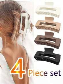 1pc/4pcs Square Lightweight Plastic Hair Claw Clip, Solid Color Hair Claws, Minimalist Style, Retro Frosted Disc Hair Clip, Suitable For Daily, Outing, Leisure, Party, Commuting, Vacation, Washing Face, Bathing, Makeup, Bathroom Hair Accessories, Headwear Accessories, Hair Clips (Black, Beige, Khaki, Dark Coffee)