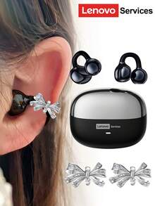 Lenovo Lenovo LE302 Fashionable Bluetooth Headphones With Bow Earphone Accessory, Clip-On Stereo Surround Sound, High-Quality Audio, Low Latency, ENC Noise Cancellation, Comfortable Wear, Suitable As Stylish Earring Accessory And Gift For Women