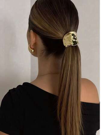 1 pieza Accesorio de pelo elástico de metal dorado con diseño geométrico, regalo decorativo para mujeres, tocado de pelo dorado, sujetadores de cola de caballo, bandas de goma para el cabello, scrunchies, cuerda para el cabello, coleteros