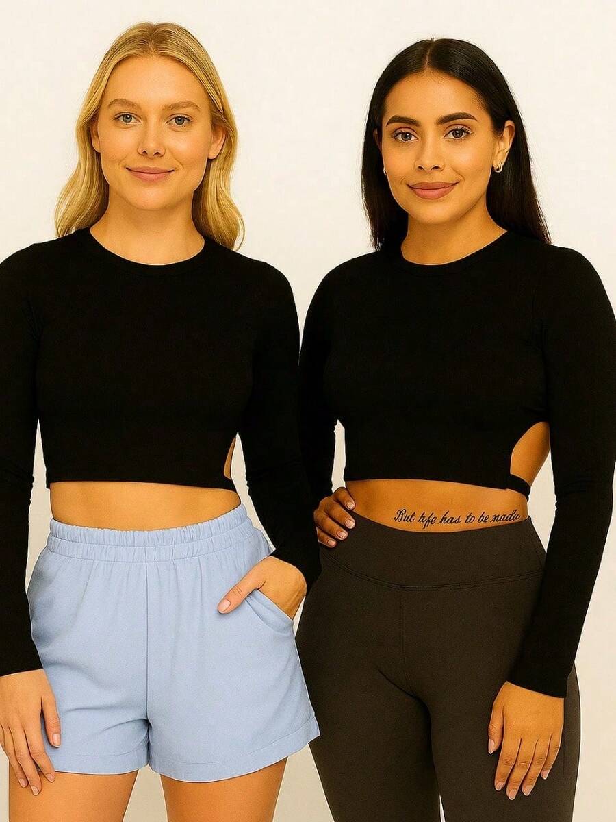 Cropped Silmara Manga Longa - Preto - Visão 1