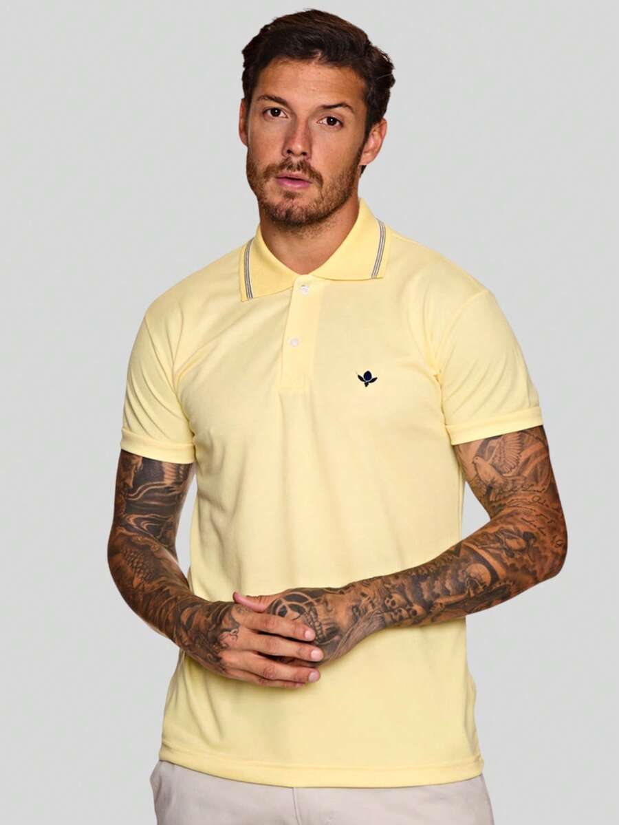 MEN'S POLO COLLAR SHIRT CASUAL BUTTON SLIM T-SHIRT PROMOTION - Màu vàng - Xem 1
