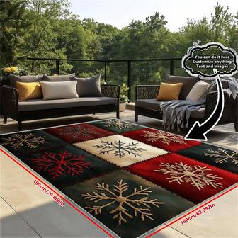 1pc Holiday Snowflake Patchwork Rug, Modern Style Home Decor, Polyester Non-Slip Mat, Machine Washable, Entryway Carpet, Red, Green, Cream, Christmas Holiday Gift Decoration, Christmas Decoration