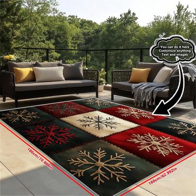 1 st. julgransmatta med snöflingor, modern heminredning, halkfri polyestermatta, maskintvättbar, entrématta, röd, grön, krämfärgad, julklappsdekoration, juldekoration