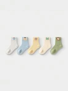 Tất trẻ em mùa thu cotton mới liền mạch thủ công 5 gói - tông màu xanh mòng két - Xem 1