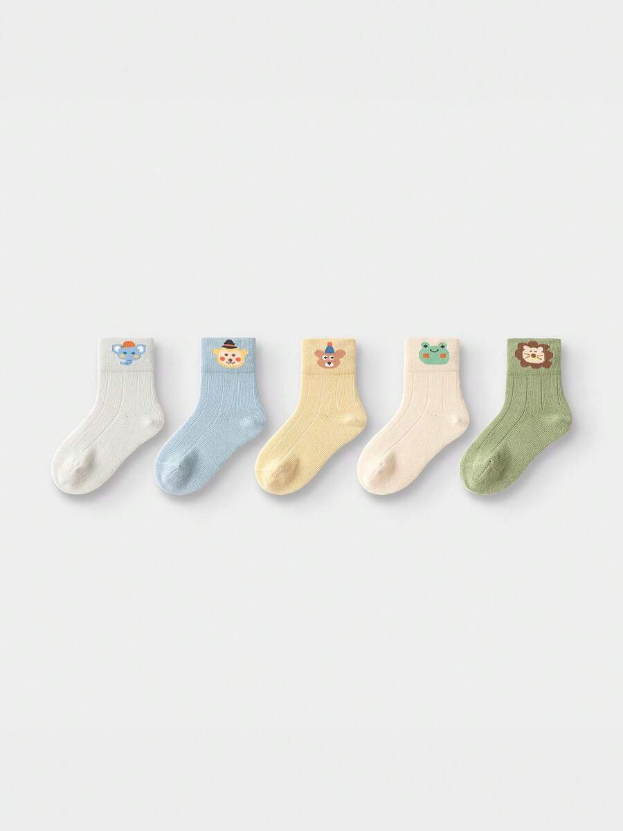Tất trẻ em mùa thu cotton mới liền mạch thủ công 5 gói - tông màu xanh mòng két - Xem 1