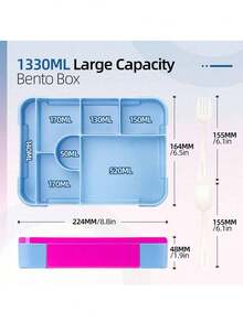 1 cutie Bento sigilată portabilă, cutie pentru fructe, cutie pentru salată, cutie de prânz pentru cuptorul cu microunde pentru serviciu, cutie de prânz la pachet, cutie de prânz de mare capacitate cu furculiță și lingură, cutie pătrată divizată pentru legume
