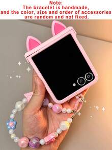 Carcasă de protecție mată maro cu suport pentru urechi în formă de inimă drăguță, compatibilă cu Samsung Galaxy Z Flip7 Flip6 ZFlip5 4 3, cu șnur din nailon, anti-cădere, pliabilă, rezistentă la cădere, pentru PC