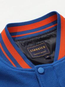 Men's Blue Baseball Jacket High End Embroidered Leather Fashionable Street Style Sportswear Casual Classic Retro Sportswear Patchwork PU Long Sleeved Hip-Hop Motorcycle Jacket , Fall/Winter - 藍色 - 查看 5
