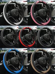 Split-Color Steering Wheel Cover - Carbon Fiber Pattern PU Leather With Inner Circle, Comfortable Grip, Anti-Slip Durable Fit For All-Season Use, Easy To Clean, Vehicle Interior Upgrade, Stylish Car Accessory