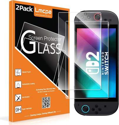 Lmcpa [Pack of 2] Compatible with 2025 N intendo- Switch 2 Screen Protector, Tempered Glass Easy Installation / Anti-Scratch / High Resolution / 9H Hardness for 2025 N intendo- Switch 2 Version