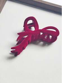 1pc Women's Solid Color Autumn/Winter Flocked Bow Tie Ribbon Flocked Hollow Big Hair Clip, Elegant Sweet Fashion Campus Matching, Suitable For Party, Ball, Daily Matching Fall Fashion Claw Clips Winter Hair Accessories Hair Claw Hair Clutch Clips For Hair For Vacation Outfits Woman