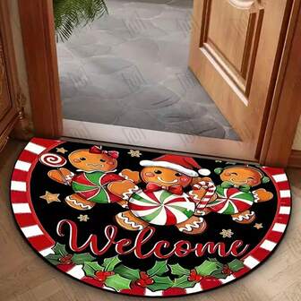 1pc Velvet Carpet Mat, Semi-Circle Soft & Comfortable Rug, Suitable For Living Room, Entryway, Dining Room, Bathroom, Hallway, Christmas Party Kitchen Rug