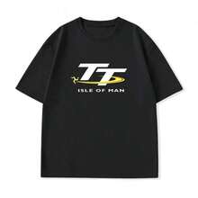 Camiseta de manga corta americana para hombres jóvenes, nueva, con sensación de senior, de pista y scooter, con bandera de cuadros de carreras de la Isla de Man TT - Negro 4 - Ver 1