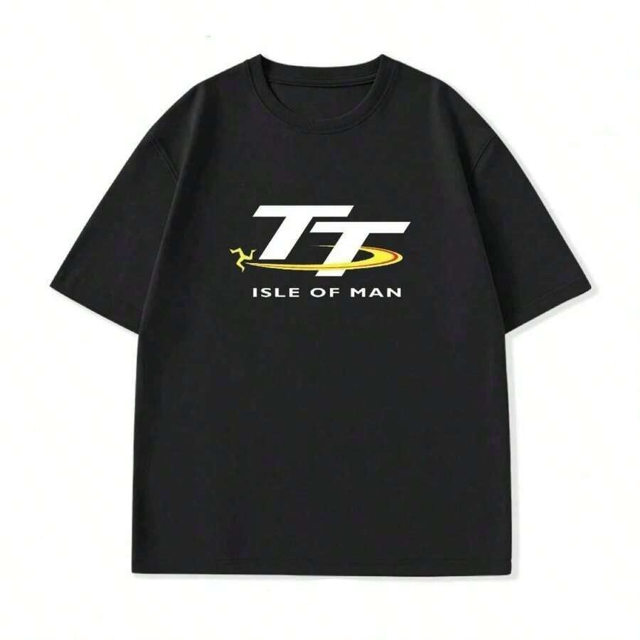 Camiseta de manga corta americana para hombres jóvenes, nueva, con sensación de senior, de pista y scooter, con bandera de cuadros de carreras de la Isla de Man TT - Negro 4 - Ver 1
