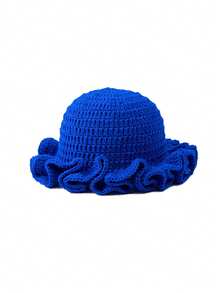 1pc Women Handmade Crochet Ruffle Brim Bucket Hat, Novelty Casual Floppy Cloche Hat - Solid Color - View 18