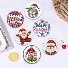 6 buc/set sau 420 buc/70 seturi suporturi pentru băuturi cu imprimeu de Moș Crăciun și paiete, suporturi rotunde absorbante din cauciuc, cu fund moale din cauciuc gros de 10 cm/2 mm, suport din cauciuc moale, suporturi decorative, potrivite pentru căni, decor pentru masă de bucătărie, decor pentru bucătărie, decor pentru masă