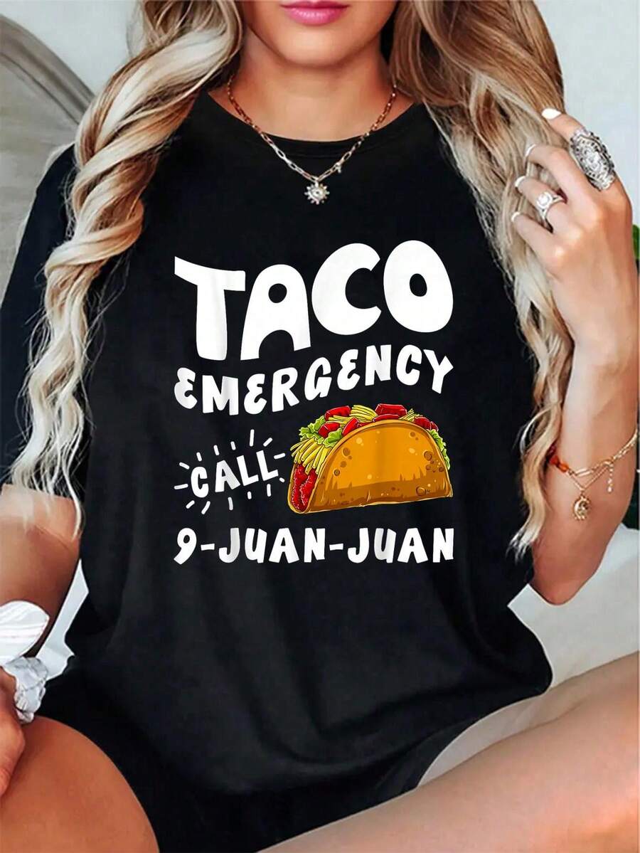 100% Algodón Unisex Taco Llamada de Emergencia 9 Juan Juan Divertida Camiseta de Hombre del Cinco de Mayo, Camiseta de Manga Corta con Cuello Redondo Impresa - Negro - Ver 1