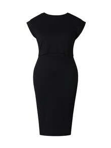 Plus Size Fitted Top And Bodycon Skirt 2 Pieces Set Elegant Black Summer - Black - View 2