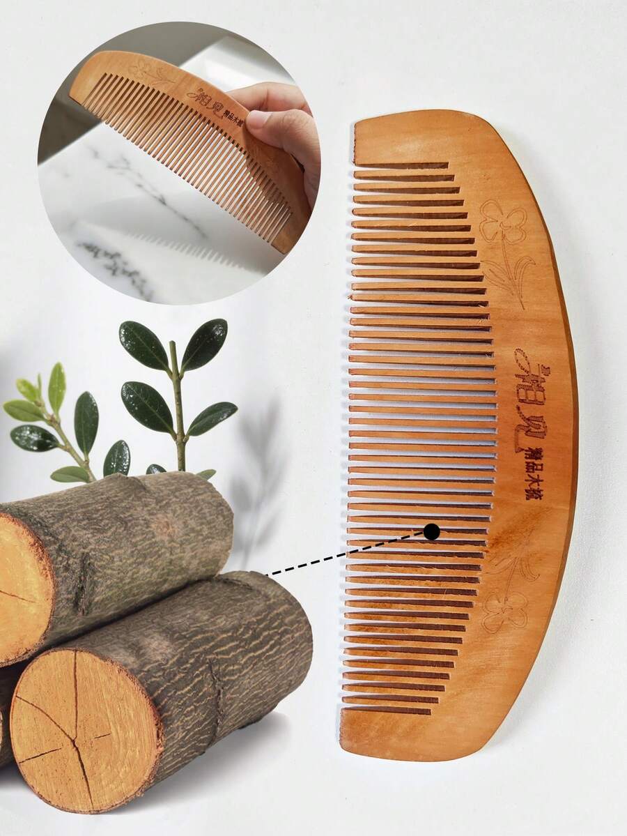 1 Peça Pente de Madeira Sólida Natural, Pente Fino de Madeira Feito à Mão Anti-Estático para Mulheres, Pente para Cabelo Liso Sem Emaranhados, Escova de Cabelo para Uso Doméstico, Pente para Barba de Homem, Ferramentas de Cabelo para Homens e Mulheres, Adequado para Presente, Uso Diário, Salão, Beleza, Viagem