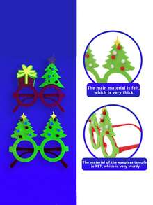 2026 Christmas Fluorescent Glasses, Cartoon Christmas Decor Photo Props, Neon Santa Hat & Reindeer Glasses Frame