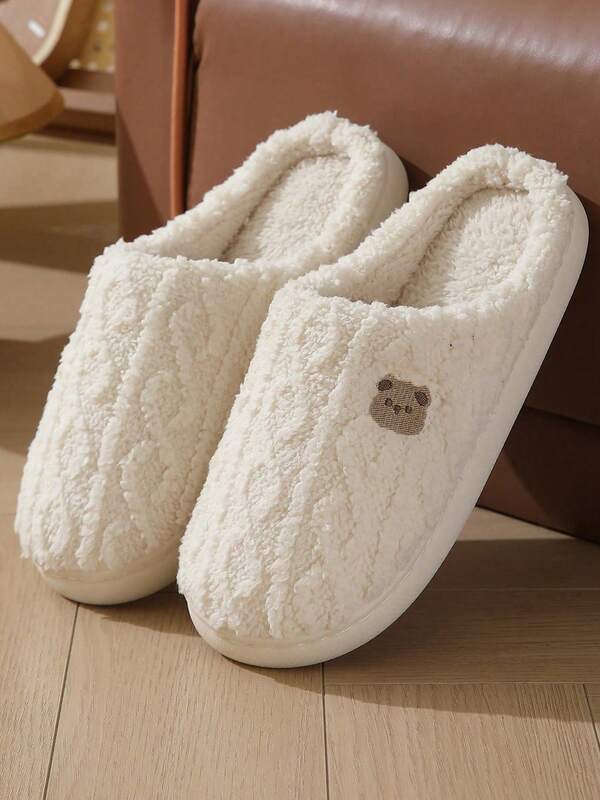 Women Cute Cartoon Bear Plush Slippers, Anti-Slip Wear-Resistant Comfortable Warm House Slippers For Autumn/Winter